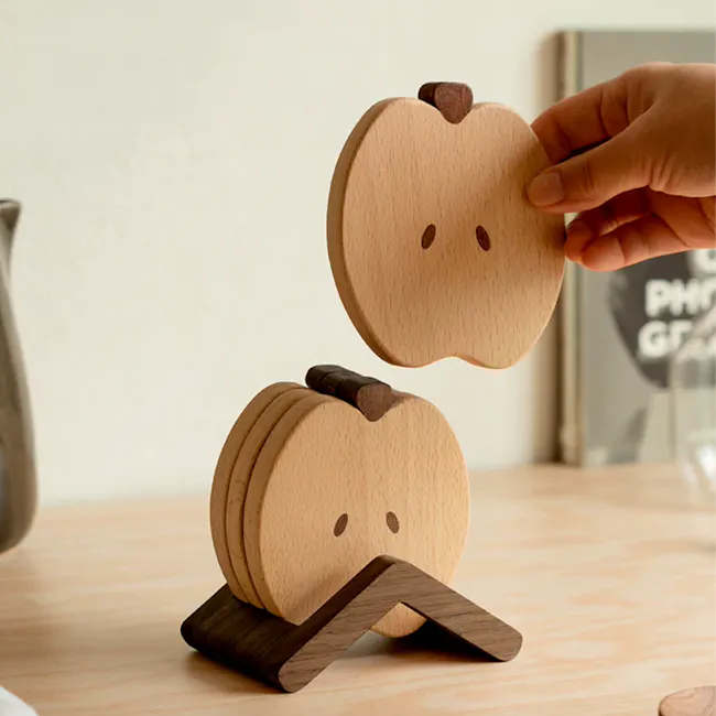 Apple Wooden Coaster Set - 2