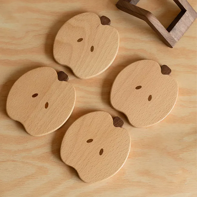 Apple Wooden Coaster Set - 14