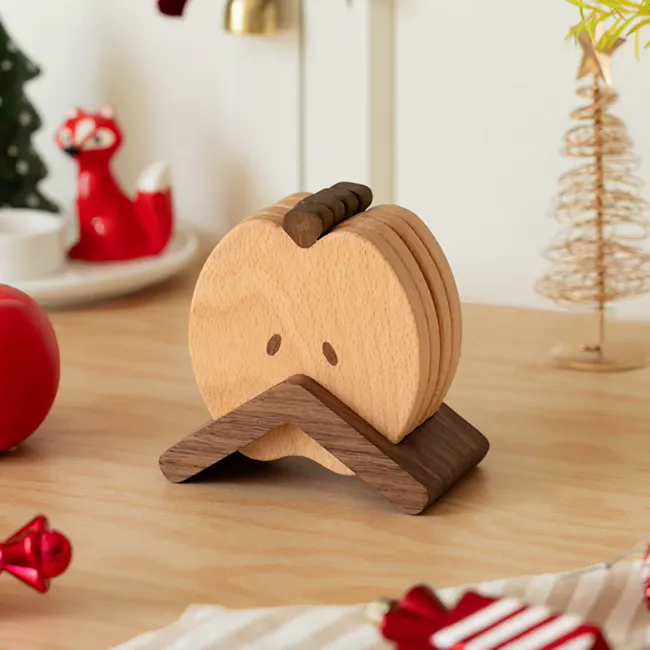 Apple Wooden Coaster Set - 12