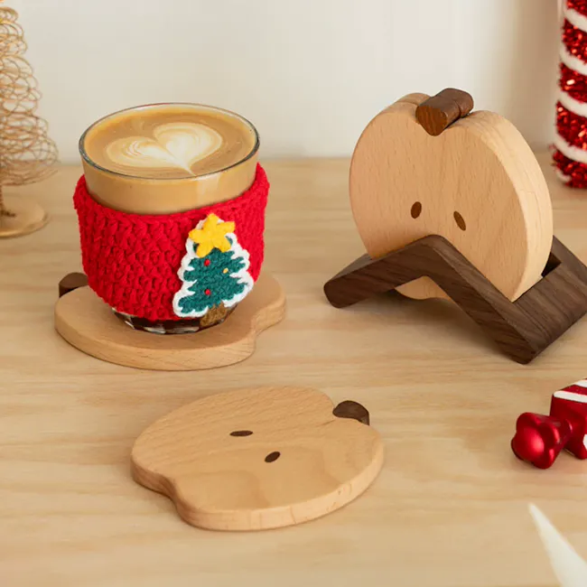 Apple Wooden Coaster Set - 3