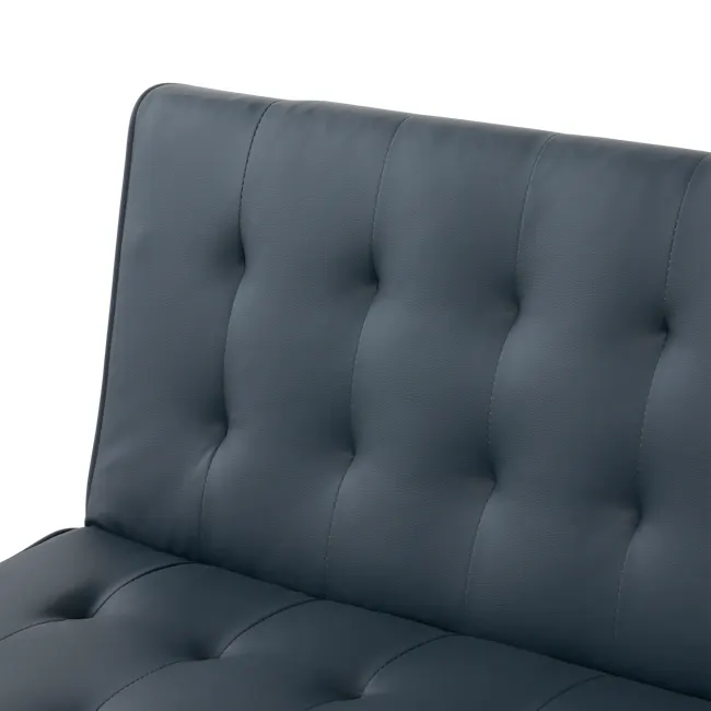 Julia 3 Seater Sofa Bed - Slate Grey (Faux Leather) - 11 - Dark blue upholstered seat, tufted design, smooth texture