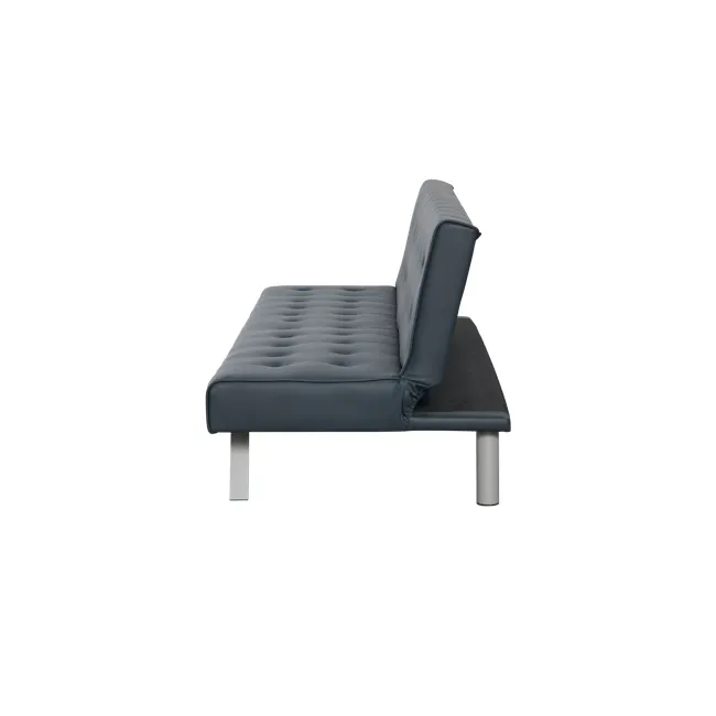 Julia 3 Seater Sofa Bed - Slate Grey (Faux Leather) - 14 - Modern upholstered bench, sleek design, dark gray upholstery