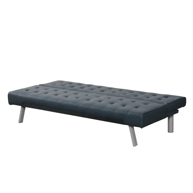 Julia 3 Seater Sofa Bed - Slate Grey (Faux Leather) - 13 - Modern upholstered bench, dark blue leather, tufted design