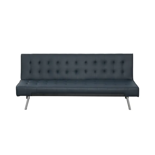 Julia 3 Seater Sofa Bed - Slate Grey (Faux Leather) - 12 - Dark blue upholstered sofa, tufted design, modern style, sleek