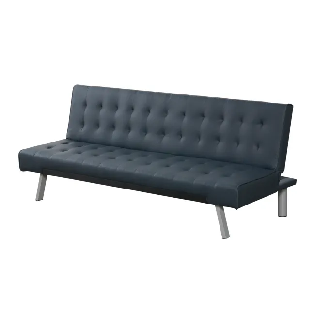 Julia 3 Seater Sofa Bed - Slate Grey (Faux Leather) - 10 - Modern upholstered bench, dark blue leather, tufted design, sleek