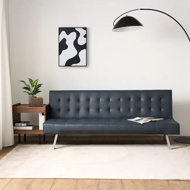 Julia 3 Seater Sofa Bed - Slate Grey (Faux Leather) - 4 - Modern minimalist living room, sleek black and white abstract art