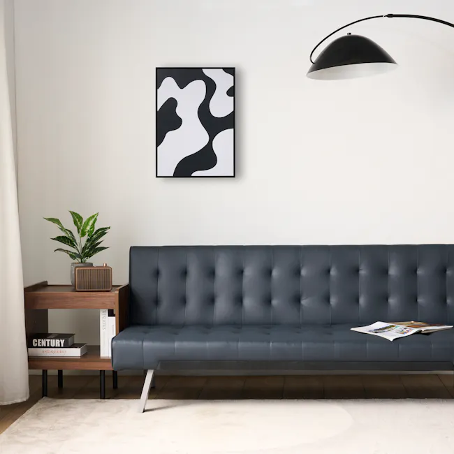 Julia 3 Seater Sofa Bed - Slate Grey (Faux Leather) - 5 - Modern minimalist living room, sleek black pendant light