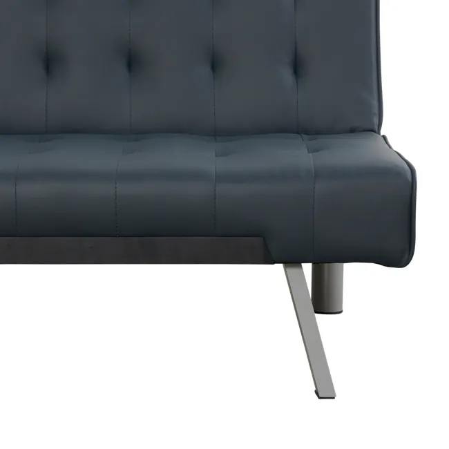 Julia 3 Seater Sofa Bed - Slate Grey (Faux Leather) - 15 - Dark blue upholstered sofa, tufted design, vertical seam