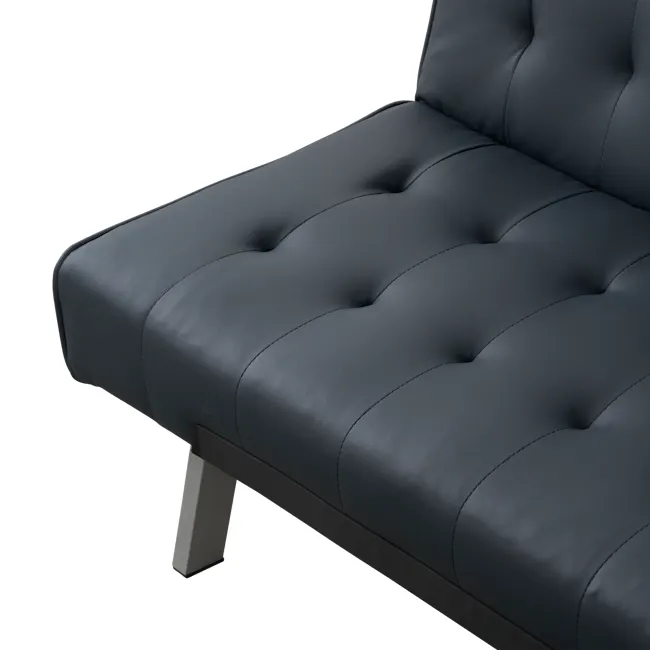 Julia 3 Seater Sofa Bed - Slate Grey (Faux Leather) - 17 - Leather sofa, dark upholstery, tufted design, modern style
