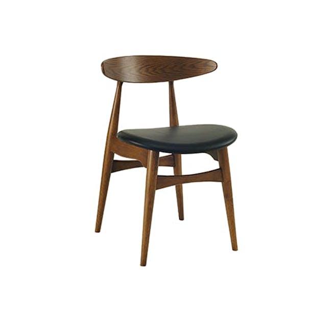 Tricia Dining Chair - Walnut, Espresso (Faux Leather) - 1 - Round wooden table with black cushion, minimalist design, sturdy
