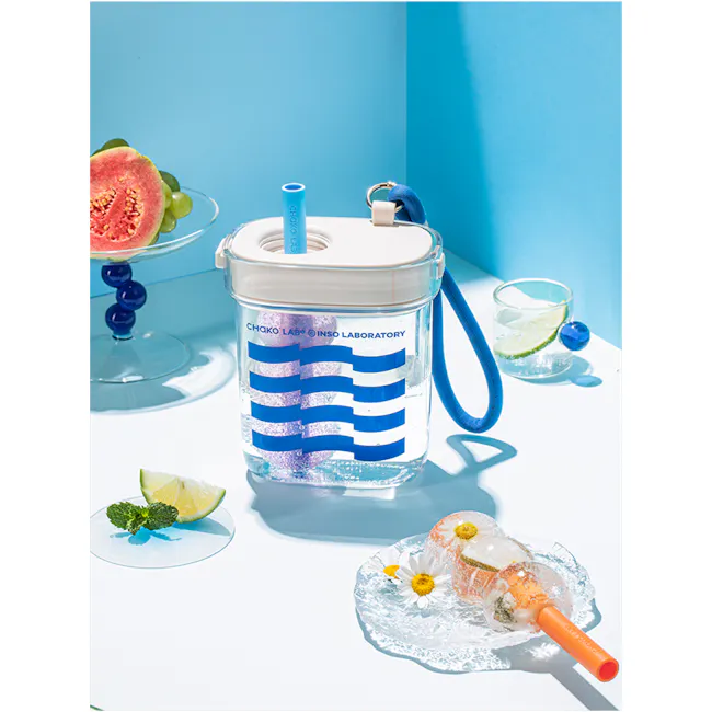 CHAKOLAB BOBO Square Straw Cup 780ml - Green/White - 14 - Chako Lab® INSO Laboratory, transparent water bottle, blue and