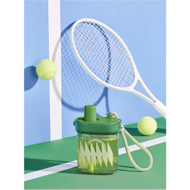 CHAKOLAB BOBO Square Straw Cup 780ml - Green/White - 8 - tennis ball, tennis racket, green tennis ball, tennis racket