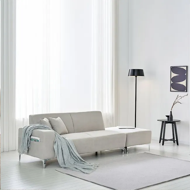 Macaron 2 Seater Left Chaise Sofa with Ottoman - Light Grey (Pet Friendly) - 15 - Light-filled room with modern design