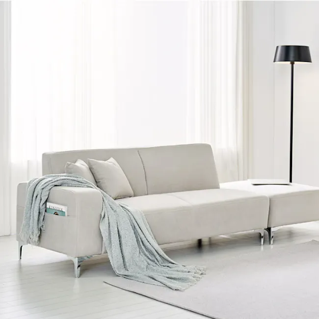 Macaron 2 Seater Left Chaise Sofa with Ottoman - Light Grey (Pet Friendly) - 16 - Light gray sofa, minimalist decor, soft