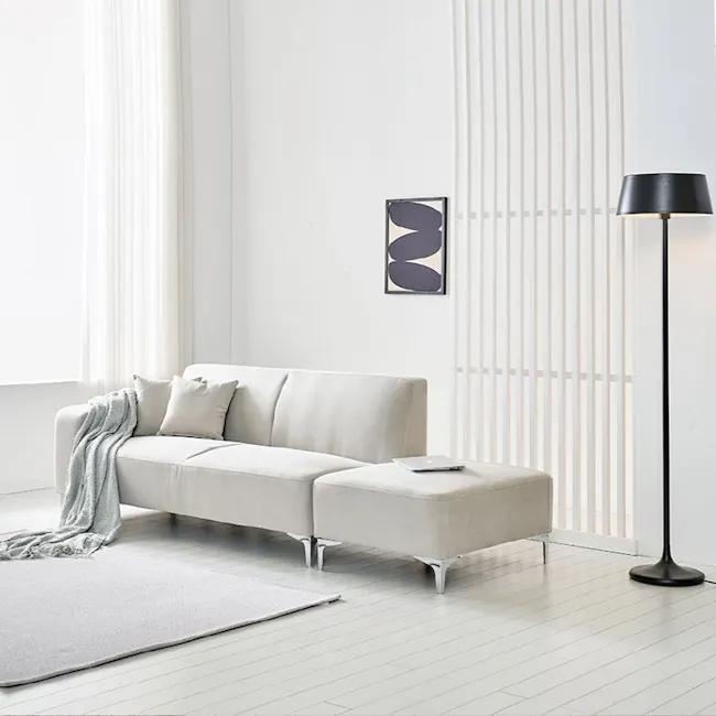 Macaron 2 Seater Left Chaise Sofa with Ottoman - Light Grey (Pet Friendly) - 17 - Minimalist living room, modern furniture