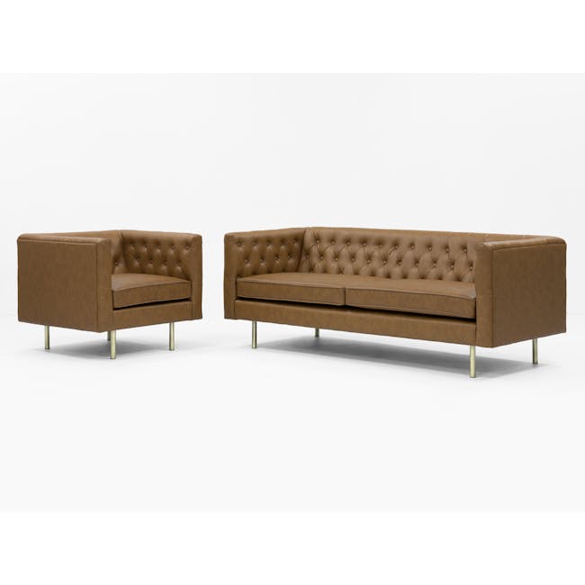 Cadencia 3 Seater Sofa - Tan (Faux Leather) - 10