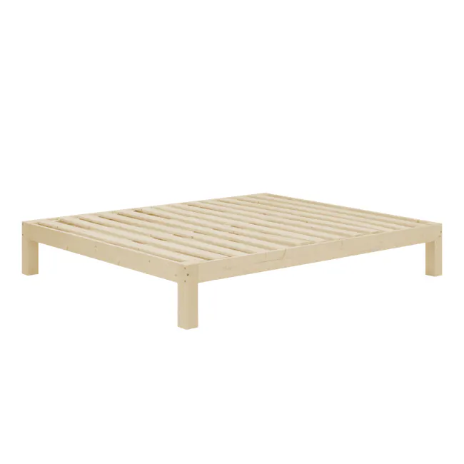 Katana Queen Wooden Headboard Bed - 6 - Wooden bed frame, light beige color, slatted design, sturdy construction, simple