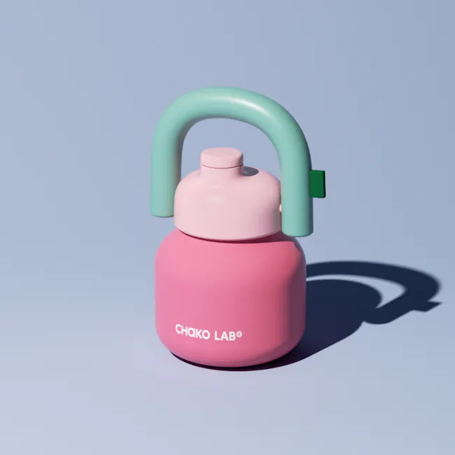 CHAKOLAB Thermal LINLIN Pot Bottle 1000ml - White / Orange - 7 - 3D illustration, pastel colors, pink and teal, baby bottle