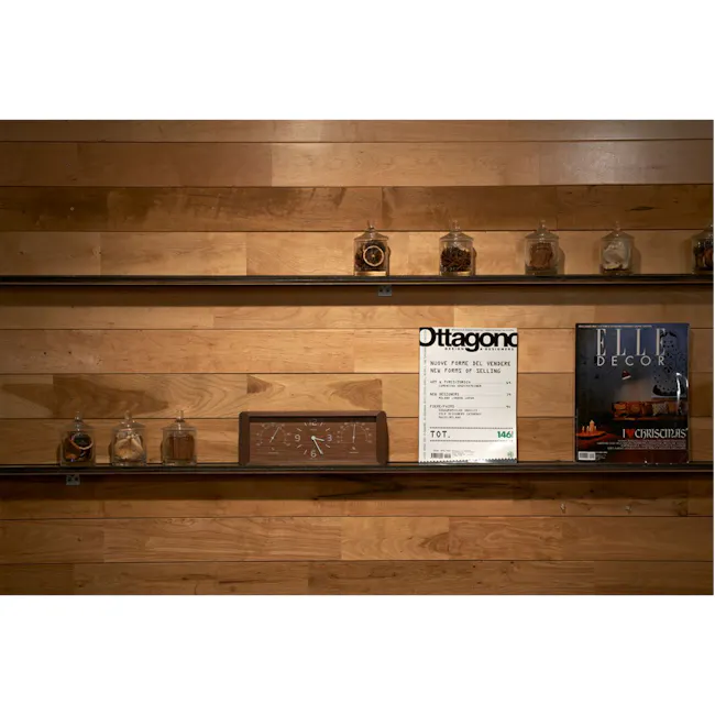 Yokan Clock - Brown - 3 - Wooden wall, shelving, jars, clock, Ottagona magazine, Elle Decor magazine, "NUOVE FORME DEL