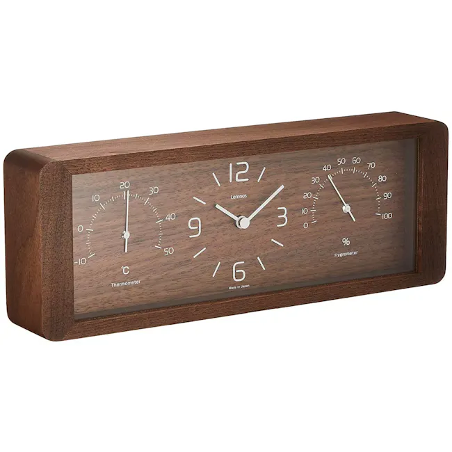 Yokan Clock - Brown - 5 - Wooden, analog, wall clock, dual functions, temperature and humidity sensors, 12-hour clock, 12