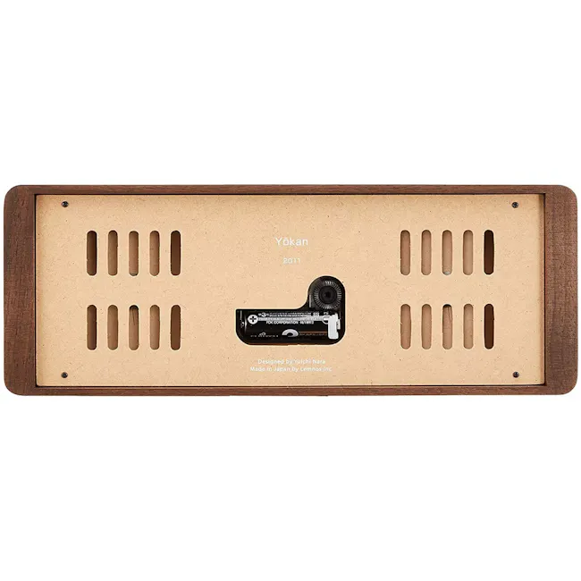 Yokan Clock - Brown - 6 - Wooden panel with ventilation holes, Yōkan design, 2011 year mark, black electronic device