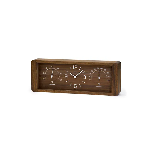 Yokan Clock - Brown - 4 - Wooden clock, analog dials, temperature and humidity sensors, Celsius and Fahrenheit indicators