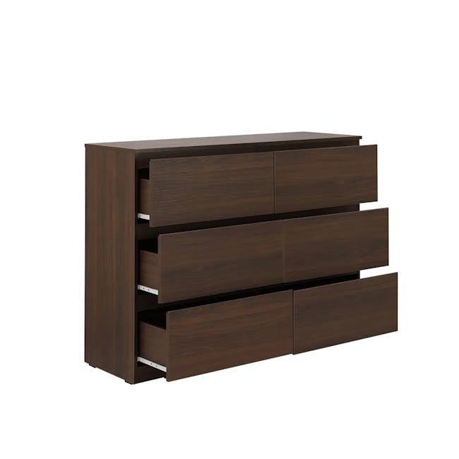 Veda 6 Drawer Chest 1.2m - Walnut - 3 - Wooden, dark brown, sleek, modern, minimalist, floating, open, storage, drawers