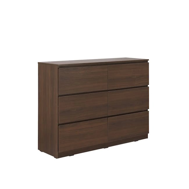 Veda 6 Drawer Chest 1.2m - Walnut - 1 - Wooden, dark brown, sleek, modern, minimalist, built-in, floating, drawer, storage