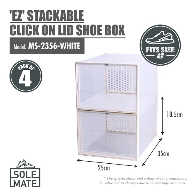 HOUZE SoleMate EZ Stackable Click on Lid Shoe Boxes (Pack of 4) - 7