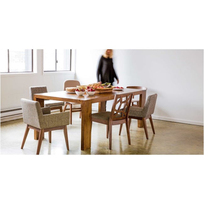 Clarkson Dining Table 2.2m with Tilda Cushioned Bench 1.7m and 2 Fabian Dining Chairs in Cocoa, Dolphin Grey - 16