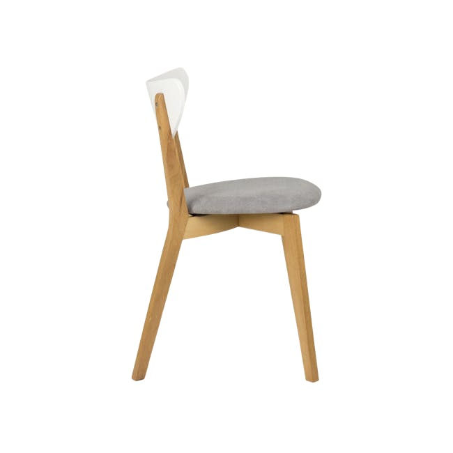 Harold Round Dining Table 1.05m in White with 4 Harold Dining Chairs in Dolphin Grey - 13 - Wooden chair with gray cushion