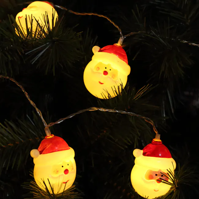 Santa Claus LED Light - 3 - Christmas tree, pine branches, festive lights, yellow ornaments, Santa Claus face, red and