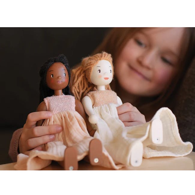 Tender Leaf Lola Wooden Doll - 2 - doll, dolls, children's toys, girl's dolls, two dolls, girl's hands, holding dolls