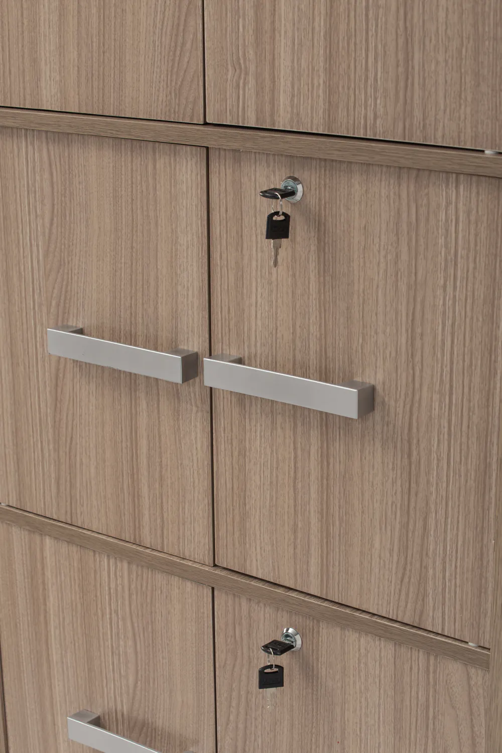 Naya 10 Door Cabinet - Ebonnese - 9 - Wooden cabinet with metallic handles, lock, and key, modern design, sleek finish