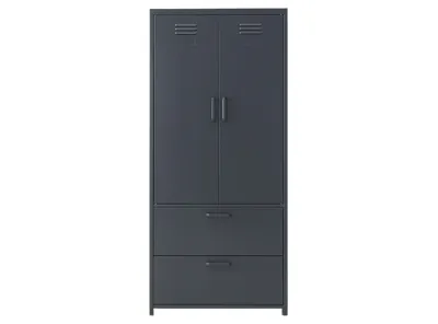 (As-is) Olavi Metal Wardrobe with 2 Drawers - Dark Grey