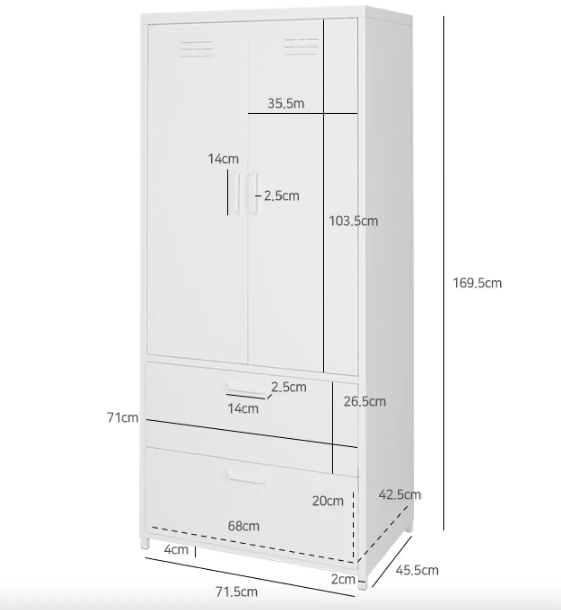 (As-is) Olavi Metal Wardrobe with 2 Drawers - Dark Grey - 20