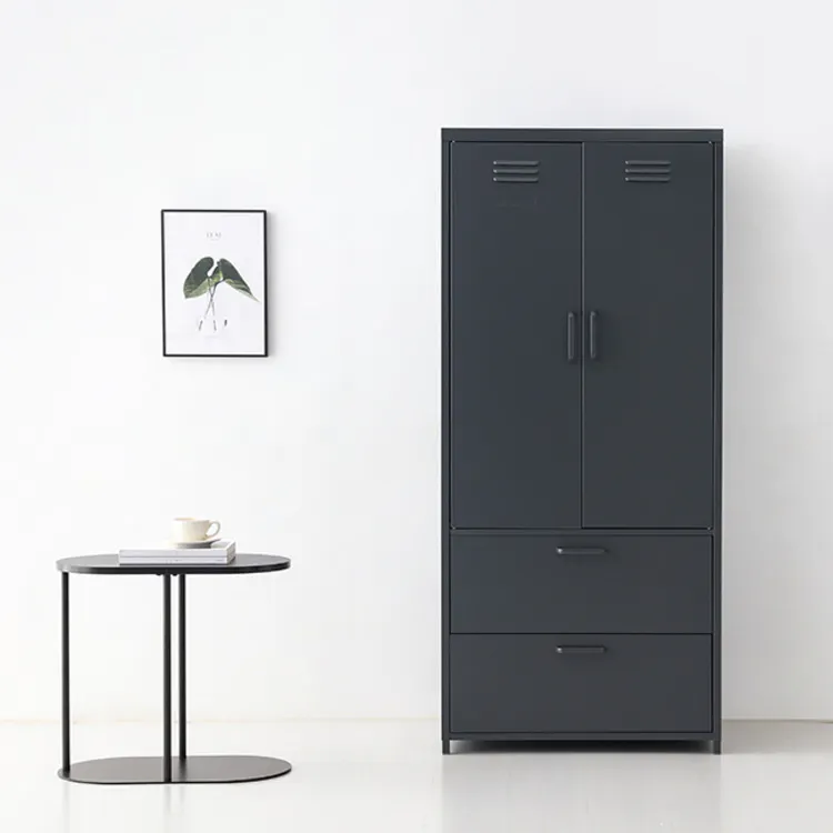 (As-is) Olavi Metal Wardrobe with 2 Drawers - Dark Grey - 10