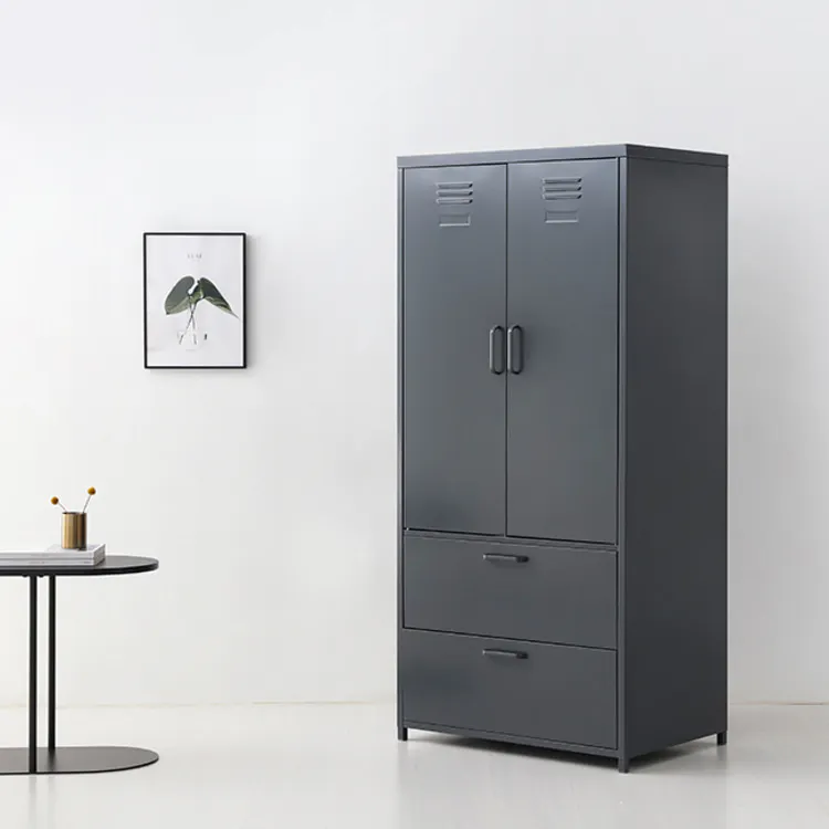 (As-is) Olavi Metal Wardrobe with 2 Drawers - Dark Grey - 11
