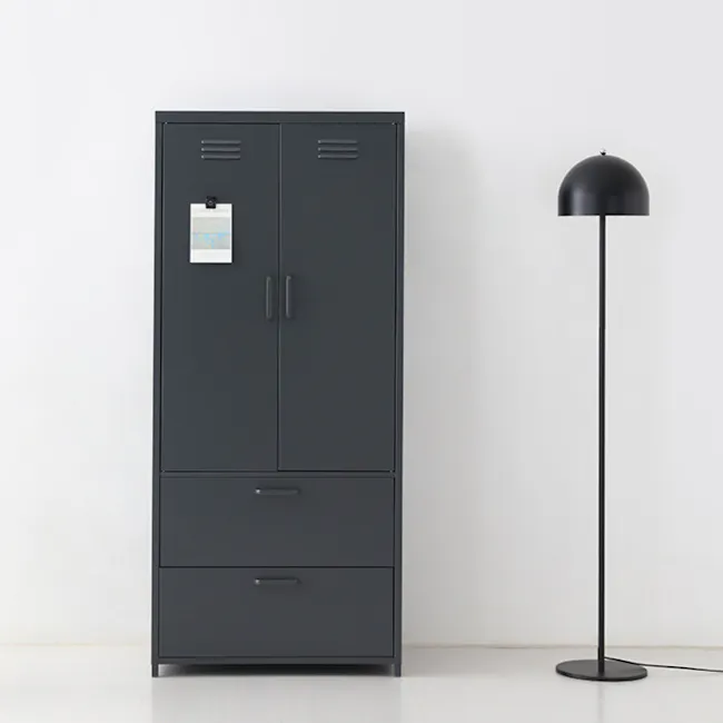 (As-is) Olavi Metal Wardrobe with 2 Drawers - Dark Grey - 12