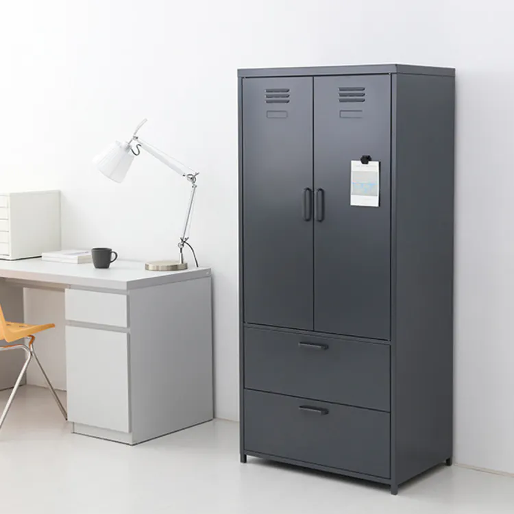 (As-is) Olavi Metal Wardrobe with 2 Drawers - Dark Grey - 13