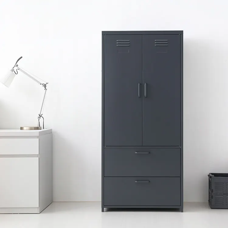 (As-is) Olavi Metal Wardrobe with 2 Drawers - Dark Grey - 14