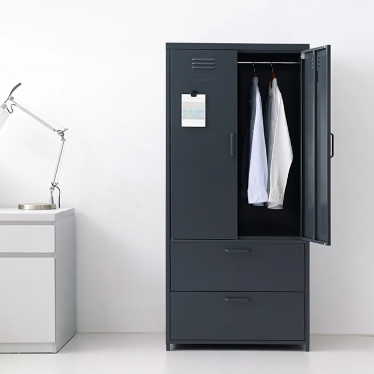 (As-is) Olavi Metal Wardrobe with 2 Drawers - Dark Grey - 15