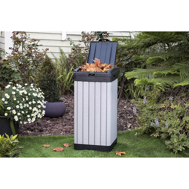 Rockford Outdoor Bin 124L - Black - 7 - gray and white striped garden trash can, autumn leaves, fall foliage, outdoor