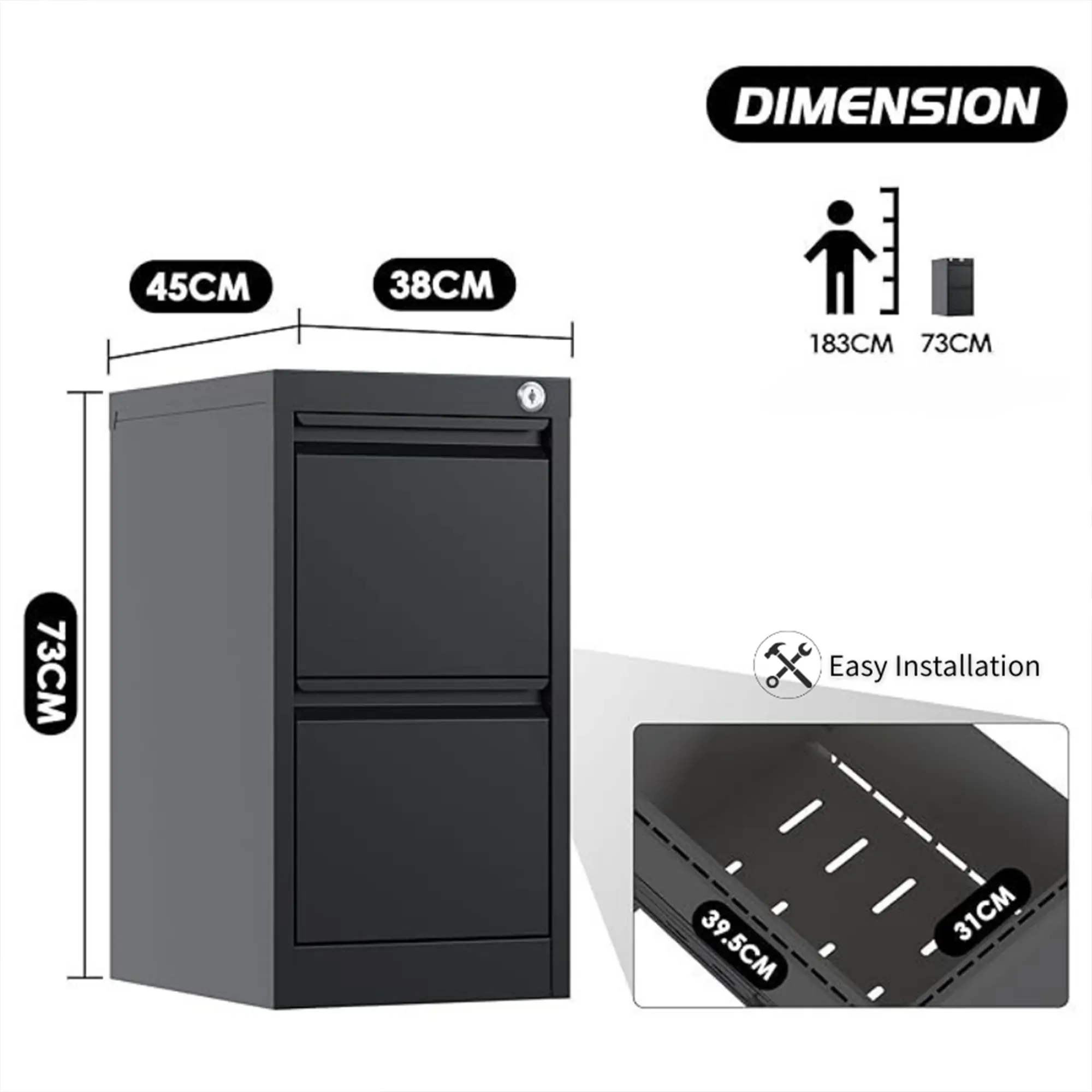 Filex 2-Drawer Vertical Filing Cabinet - Black - 9