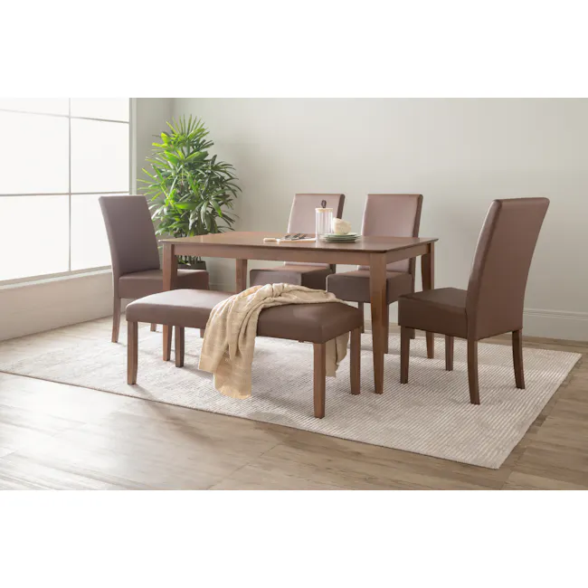 Adriel Dining Table 1.5m - Cocoa - 2 - Modern dining room with wooden table and chairs, beige textured rug, large window