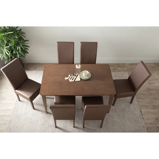 Adriel Dining Table 1.5m - Cocoa - 3 - Modern dining room, brown leather chairs, minimalist design, wooden table, six