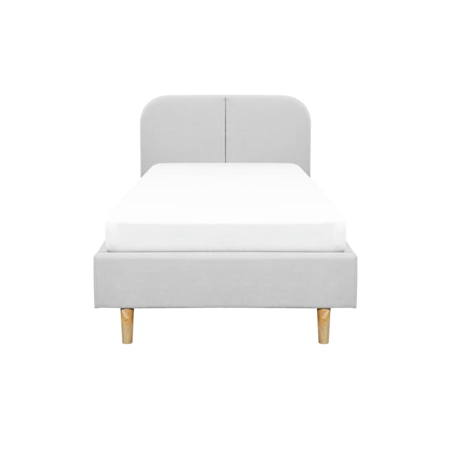 Nolan Super Single Bed in Silver Fox with 1 Bowen Bedside Table in White, Oak - 1