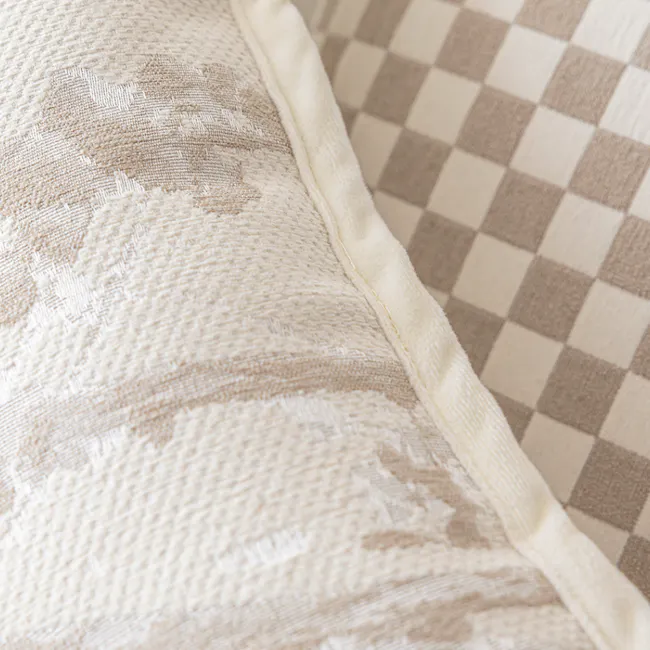 Penny Floral Brocade Cushion - Ivory - 7 - Cream and beige textured fabric, checkered pattern, soft and cozy, intricate