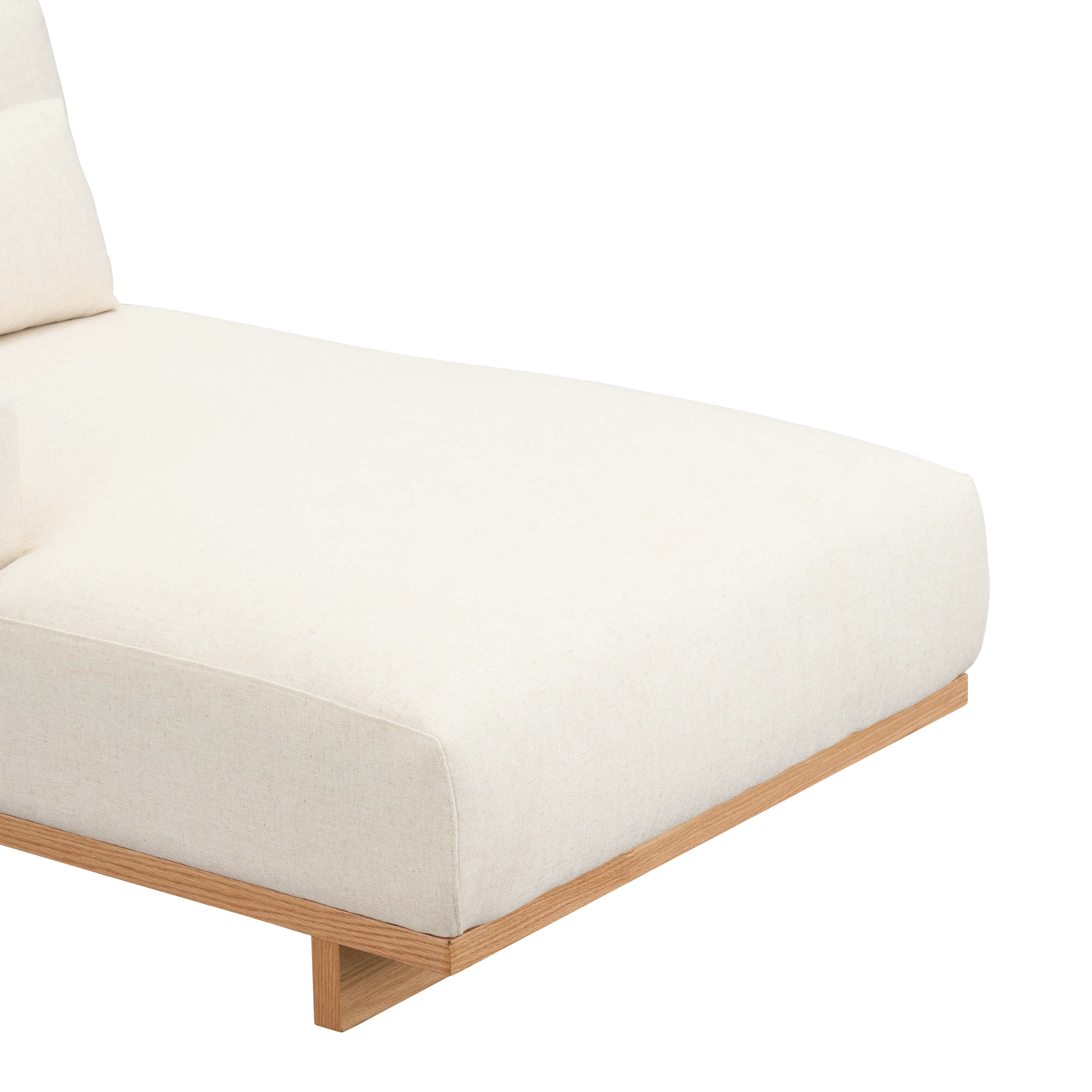 Miu L-Shaped Lounge Sofa - 14 - Cream-colored sofa, wooden frame, minimalist design, textured fabric, soft cushions, modern