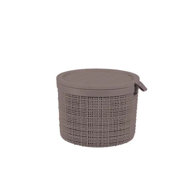 Jute Round Basket + Lid 2L - Peppercorn - 1 - Round, brown, woven, mesh, perforated, outdoor, garden, storage, compact
